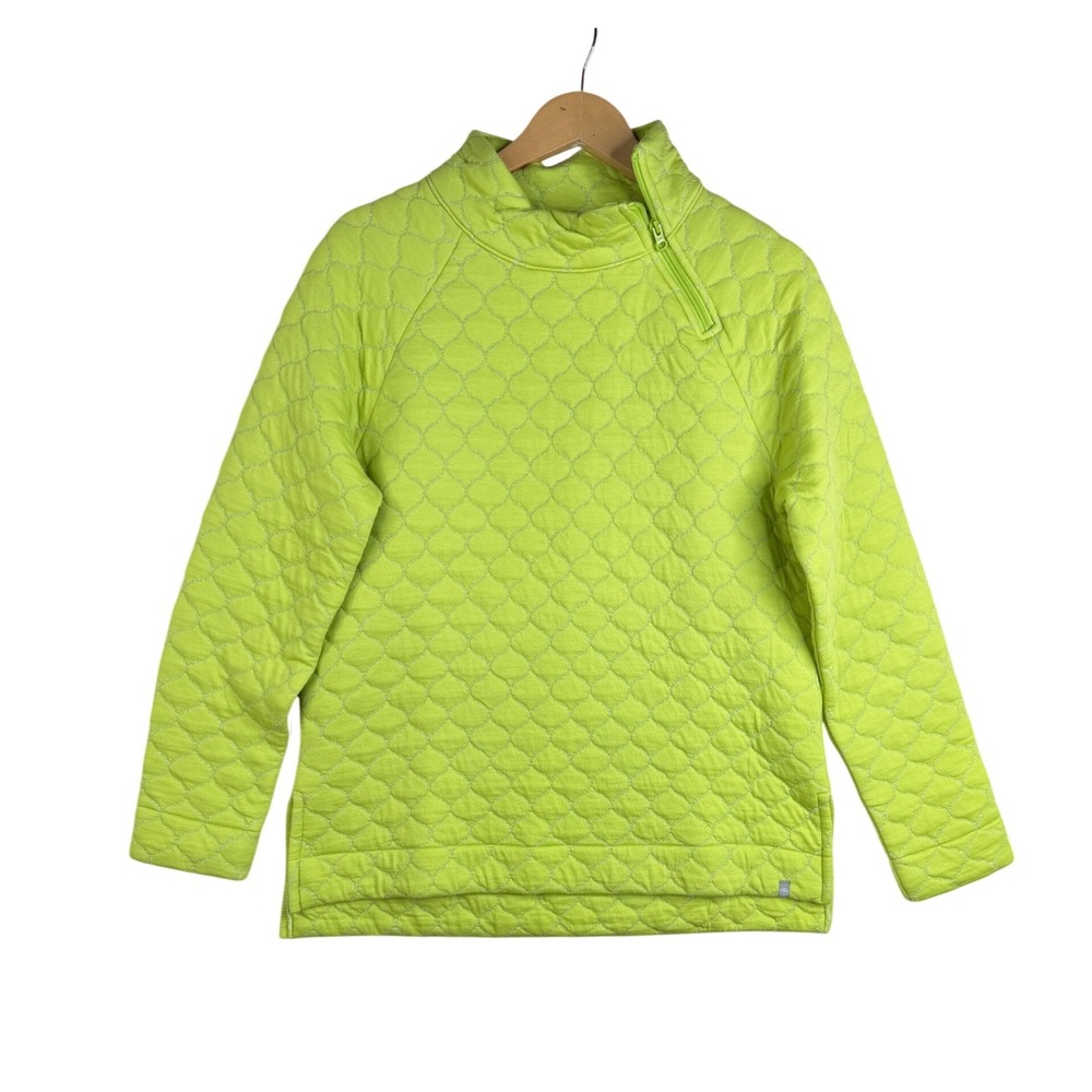 T by Talbots Quilted‎ Asymmetrical Zip Pullover Sweater size Medium Lime Green